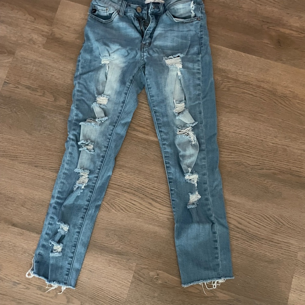 KanCan Blue Distressed Jeans with Rips and Frayed Hems